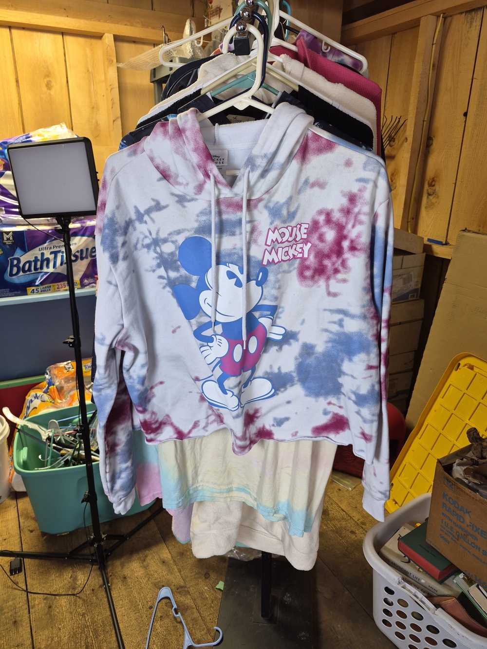 Disney Tie-Dye Mickey Mouse Cropped Hoodie - Pink & Blue Bin 68